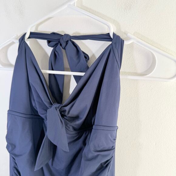 Seafolly Australia Seaview Navy Blue Halter Tie Front Ruched One Piece Swim 8 - Picture 7 of 11